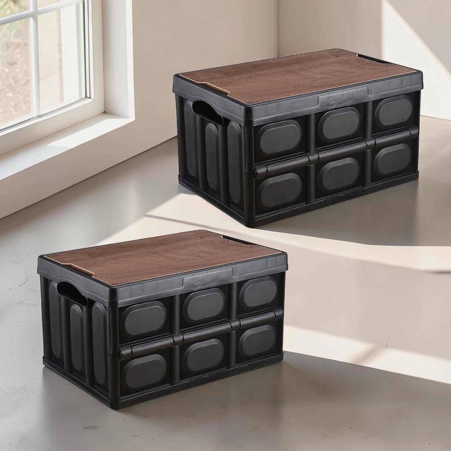 Avioralexen 2-Pack Foldable Storage Box, Plastic Collapsible Crate, 30L Capacity, 42x28.5x23.5cm, Black
