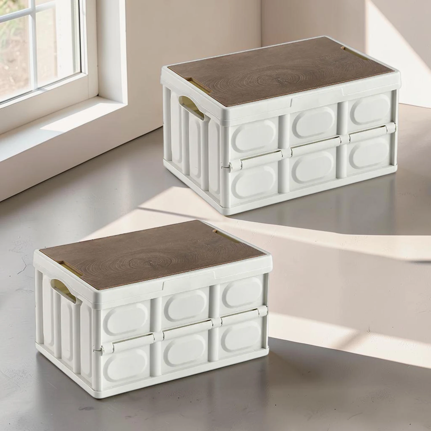 Avioralexen Foldable Storage Box Crate, Plastic, 34.5x22x19.5cm, 18L, 2-Pack, White