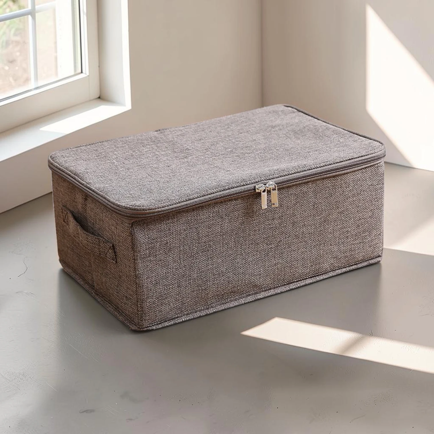 Avioralexen Portable Storage Box, Fabric and Cardboard Organizer, Coffee, 38cm x 26cm x 15cm
