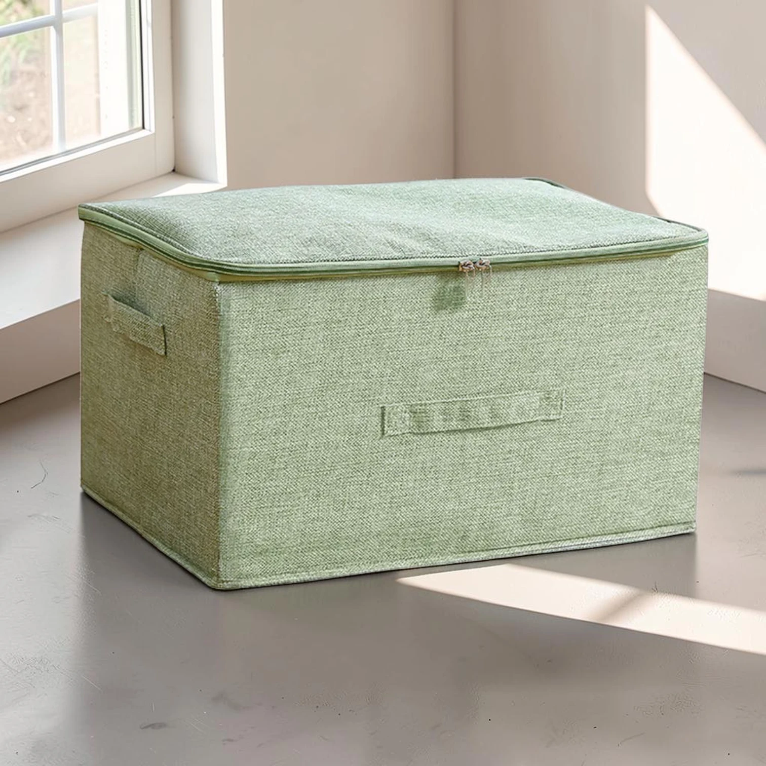 Avioralexen Large Foldable Storage Box with Double Zipper, Polyester and Cotton Blend, 45cm x 35cm x 25cm