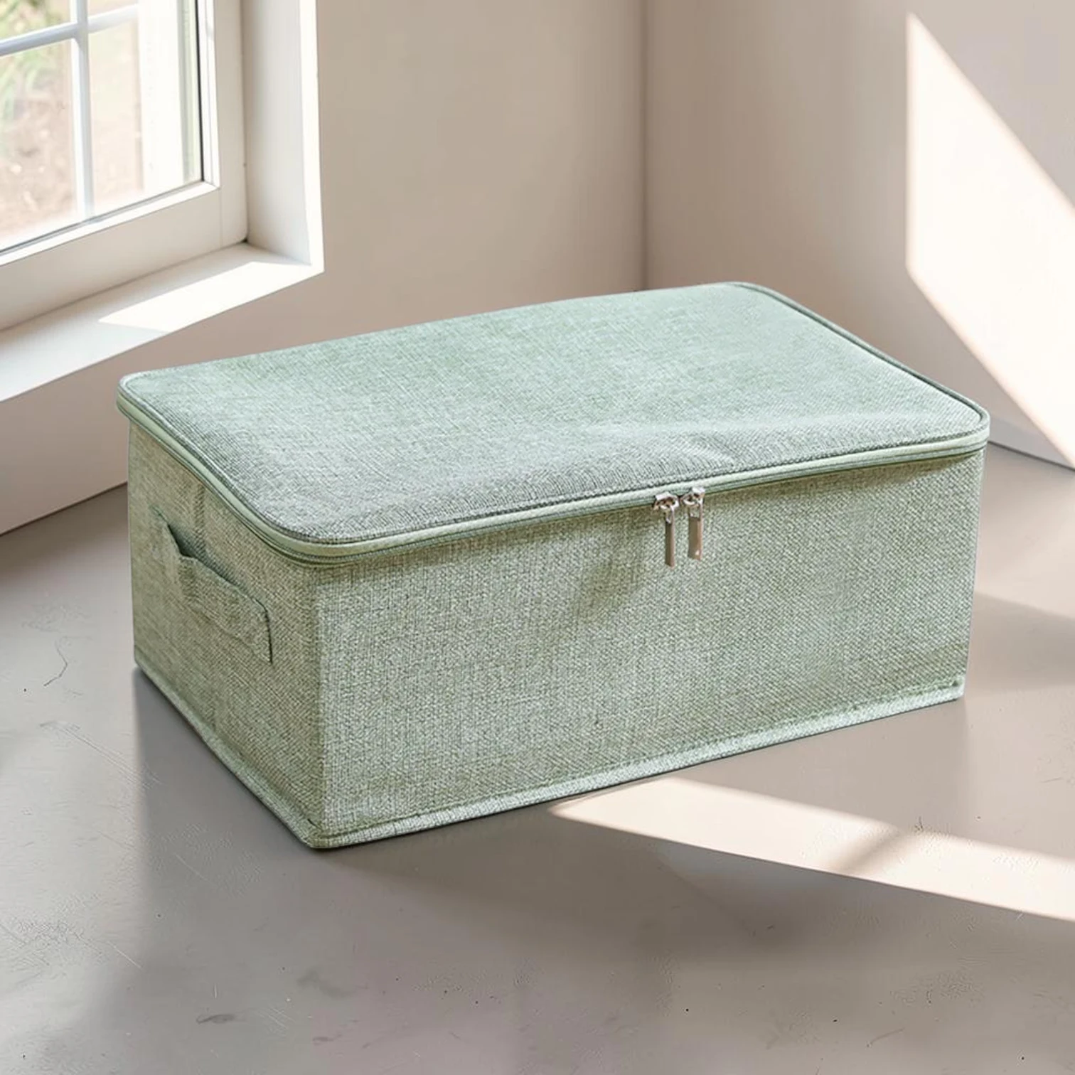 Avioralexen Small Portable Storage Box, Polyester and Cotton Fabric, 38cm x 26cm x 15cm Green