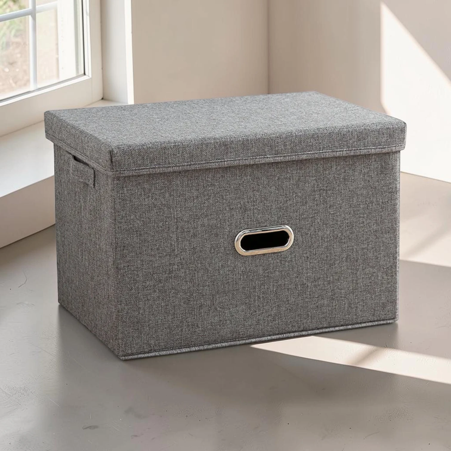 Avioralexen Small Foldable Storage Box, Canvas Fabric Cube Organizer, Grey 32cm x 24cm x 18cm