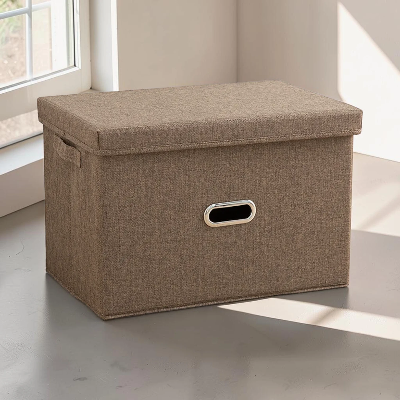 Avioralexen Foldable Storage Box, Canvas Fabric Cube Organizer, 32cm x 24cm x 18cm, Coffee