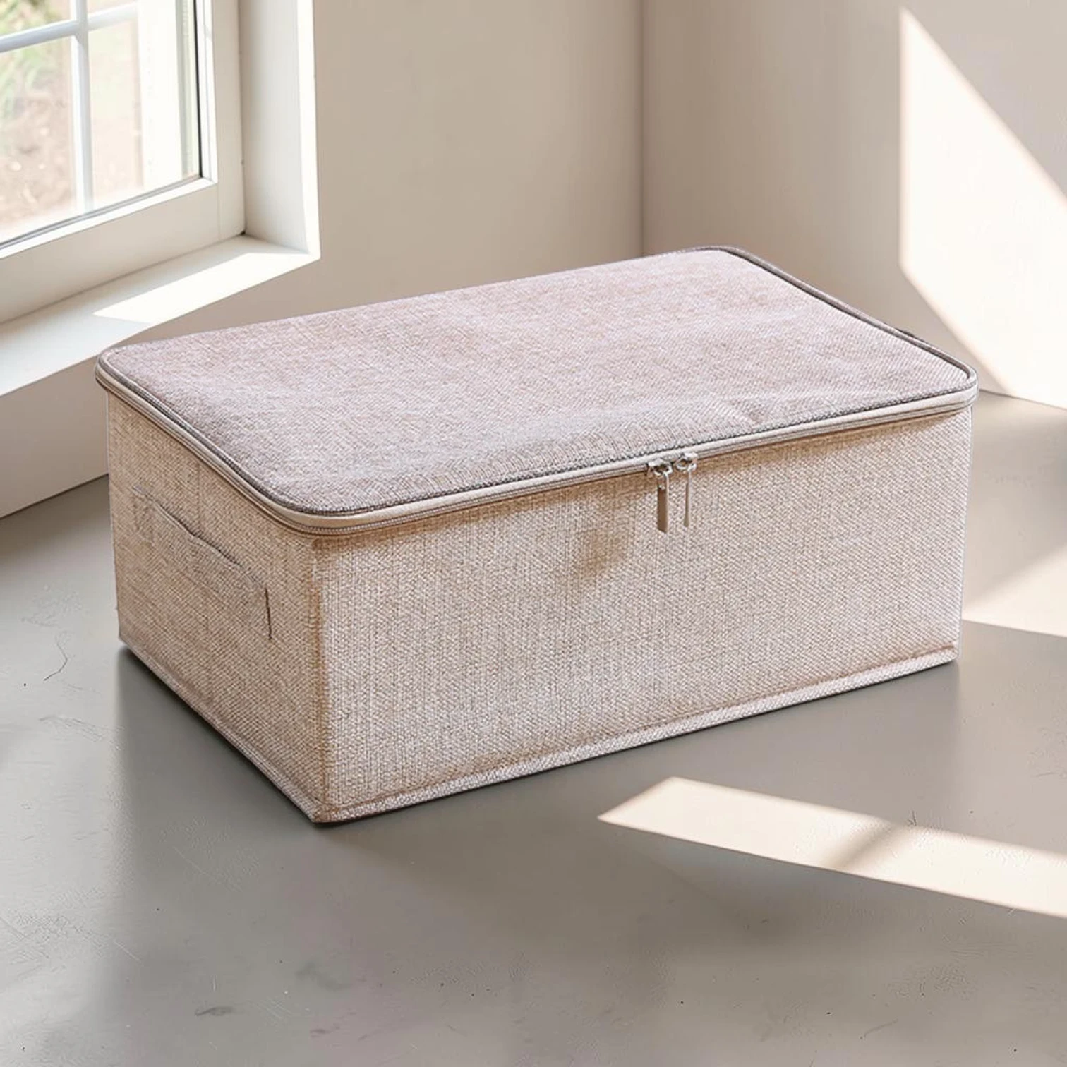 Avioralexen Small Foldable Storage Box, Polyester and Cotton Blend, 38cm x 26cm x 15cm, Beige