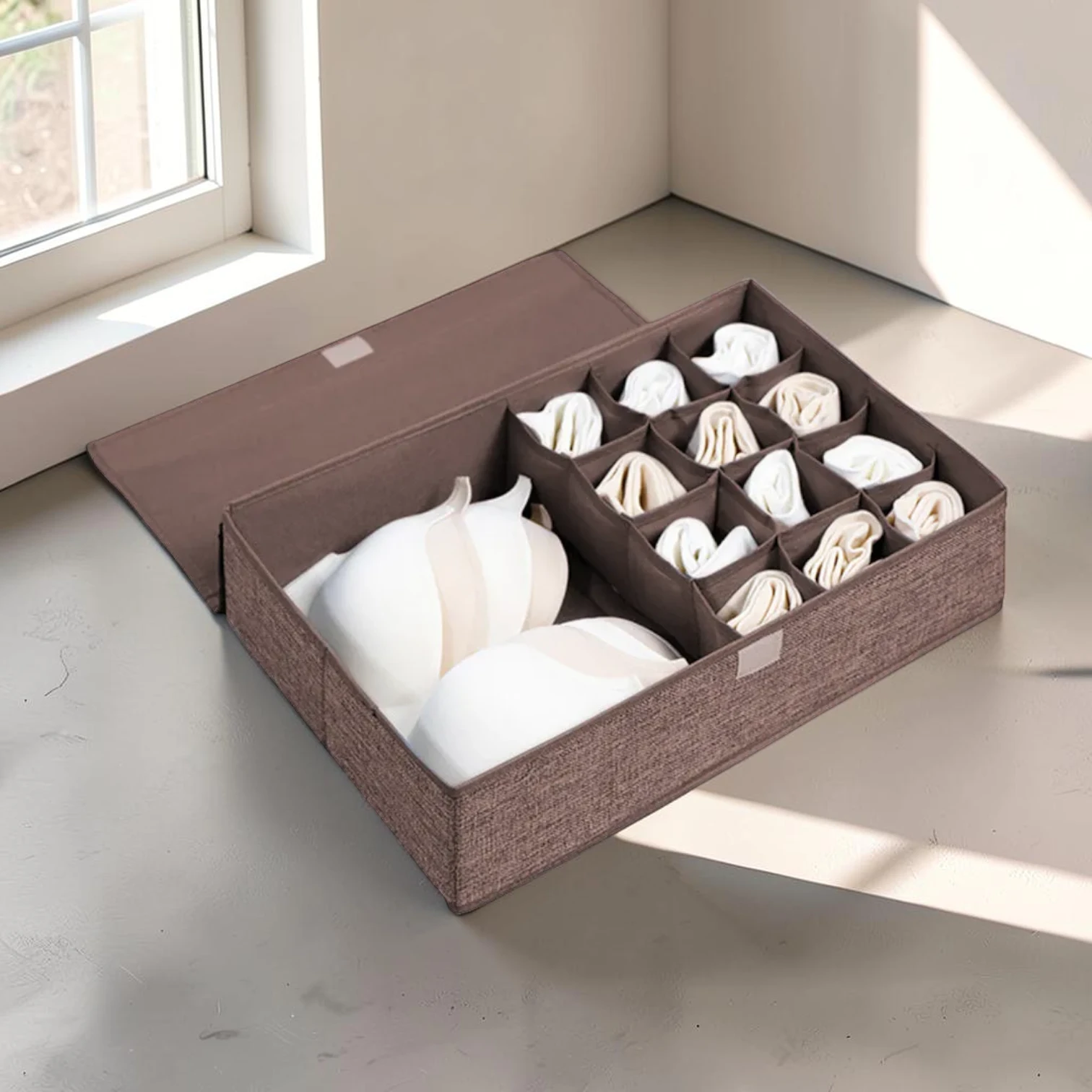 Avioralexen Flip Top Underwear Storage Box, Polyester and Cotton Blend, 44cm x 29cm x 13cm