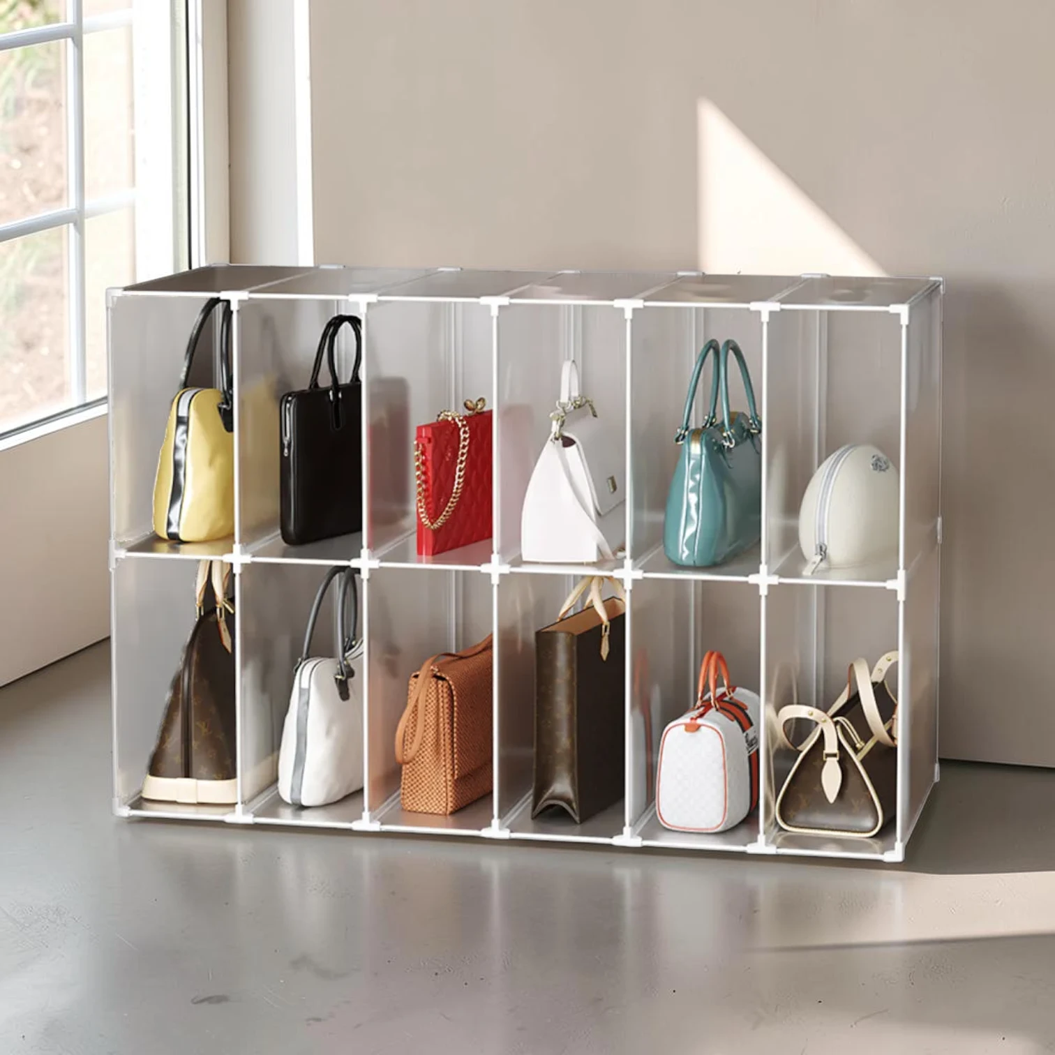 Avioralexen 12-Cube Portable Bag Box, Polypropylene Plastic and Iron Wire Organizer, 105x47x72cm