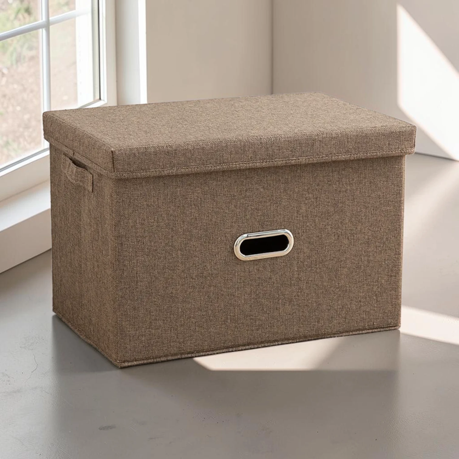 Avioralexen Foldable Storage Box, Canvas Fabric Organizer Bin, 37x27x26cm Coffee