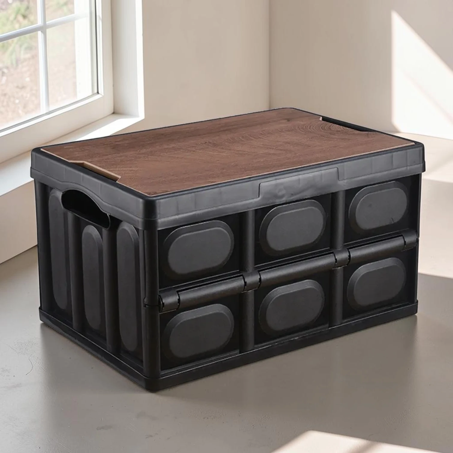 Avioralexen Foldable Storage Box, Plastic Collapsible Crate, 30L Capacity, 42x28.5x23.5cm, Black