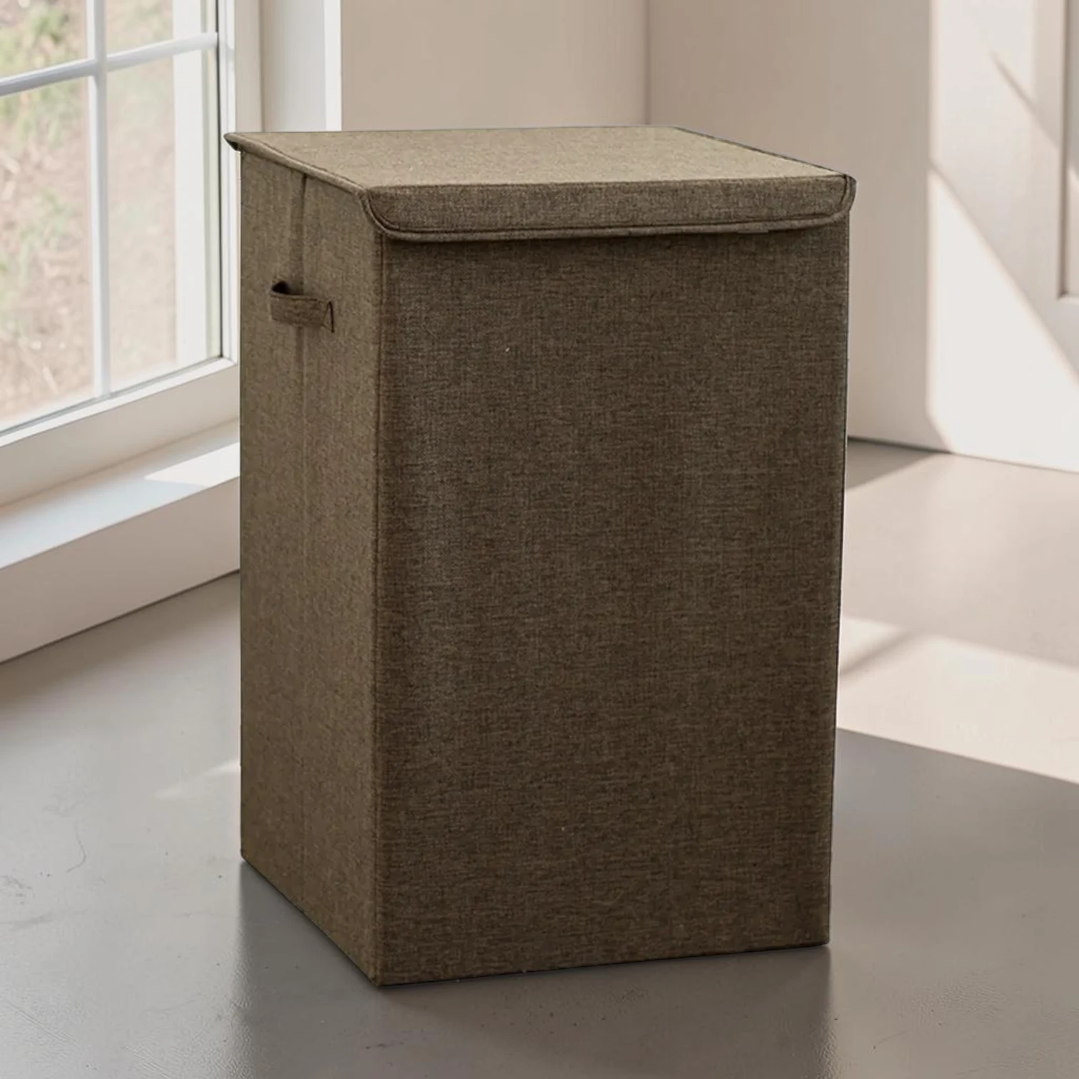 Avioralexen Collapsible Laundry Hamper, Coffee Fabric Storage Box, 34cm x 34cm x 56cm