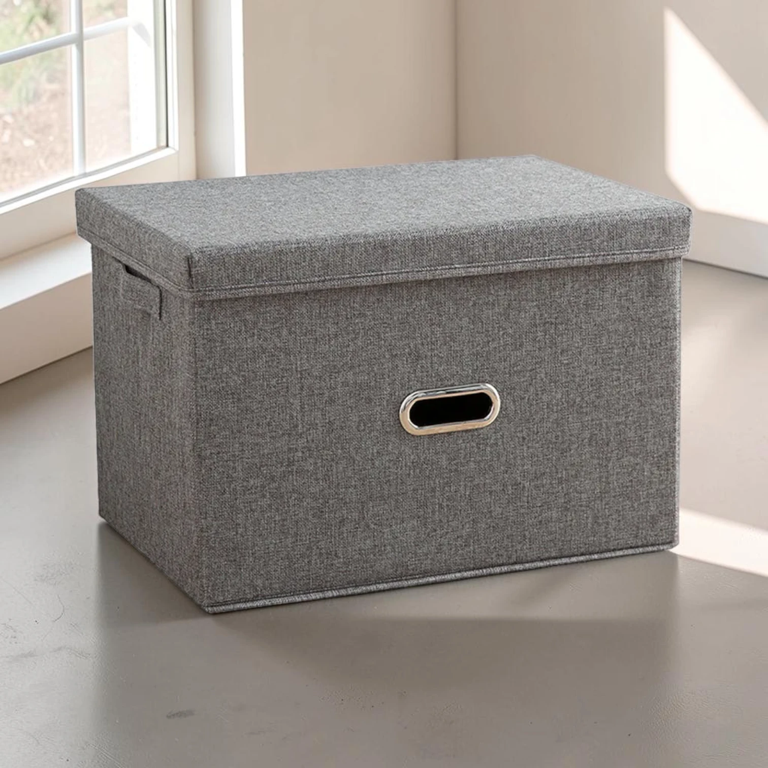 Avioralexen Large Foldable Canvas Storage Box Grey Fabric Organizer 44cm x 29cm x 30cm