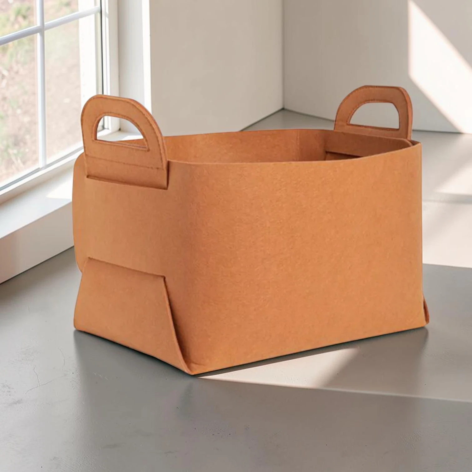 Avioralexen Medium Foldable Felt Storage Bag, Coffee Color, 25cm x 18cm x 15cm